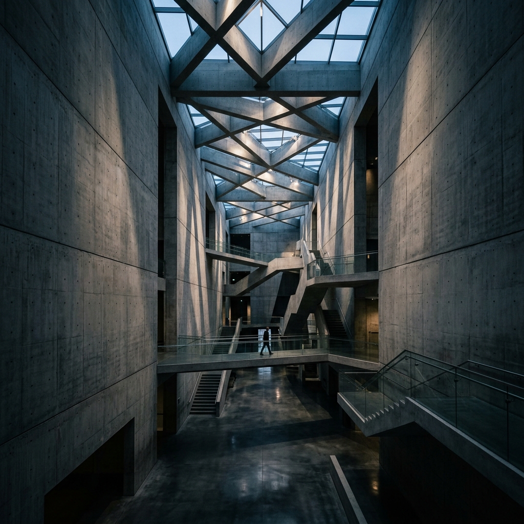 Dramatic modern architectural atrium
